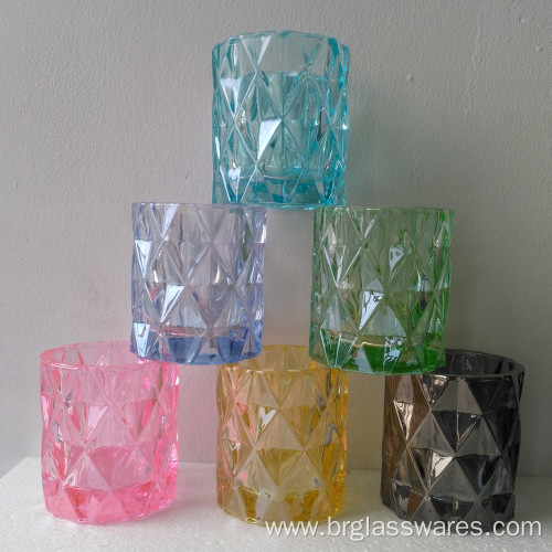 Unique Diamond Design Colored Glass Candle Jar